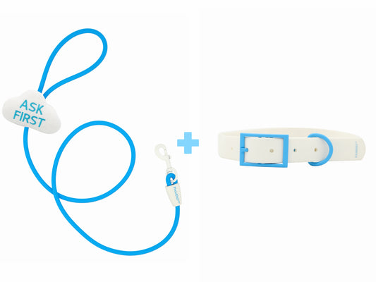 PAWDIO™ Mood-Expressing Leash + Collar Set – ASK FIRST Series (Sky Blue)