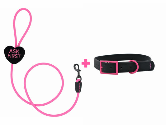 PAWDIO™ Mood-Expressing Leash + Collar Set – ASK FIRST Series (Pink Black)-Heart Shape