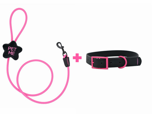 PAWDIO™ Mood-Expressing Leash + Collar Set – PET ME Series (Pink Black)-Star Shape