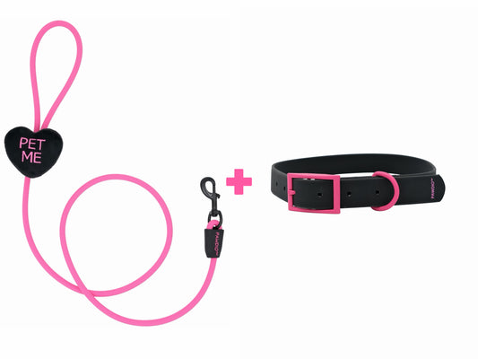 PAWDIO™ Mood-Expressing Leash + Collar Set – PET ME Series (Pink Black)-Heart Shape