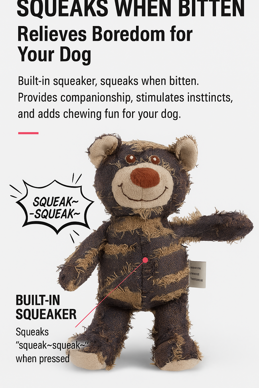 Durable Squeaky Bear Dog Toy - Cute Plush Chew Toy for Puppies & Small Dogs - Teeth Cleaning Bite Resistant Soft Fabric Safe for Aggressive Chewers Interactive Fun Gift for Pets