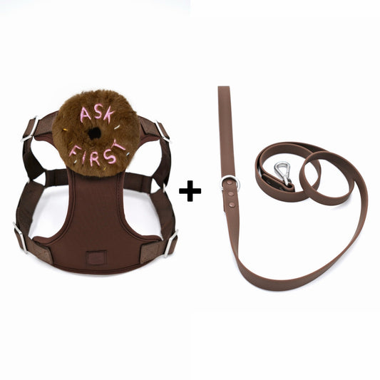 PAWDIO™ 🍩 Donut Talk Harness + Leash Set Brown Series - ASK FIRST
